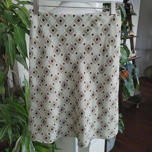 Loft Sz 2 Geometric Patterned 100% Silk Mini Skirt Neutral Tones Lined EUC